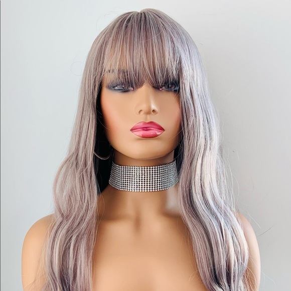 A Very Pretty 22” Ash Berry Color Synthetic Wig with Bangs / “Put On & Go” - Picture 1 of 11